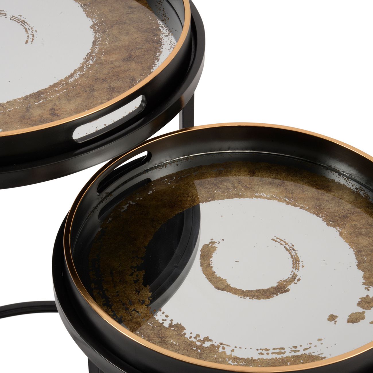 Set of 2 Gold Swirl Motif & Black Side Tables